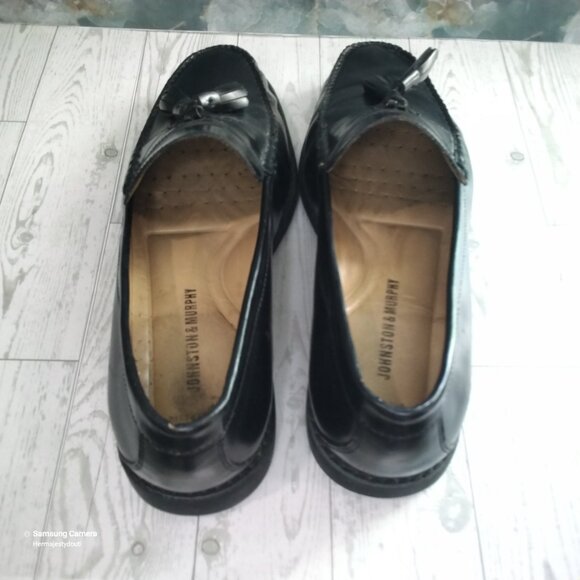 Men Johnson && Murphy Black Leather Tassel Loafers Made in Brazil 11M Worn Once - Picture 3 of 7